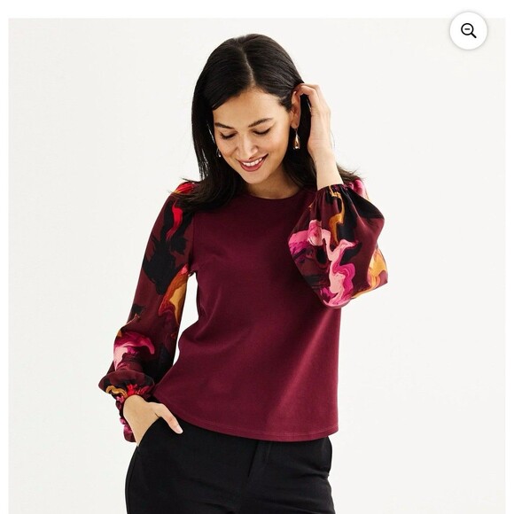 NWT Women’s Nine West Blouse Size XL Long Puff Sleeve Crewneck Retail $29.99 - Picture 1 of 11